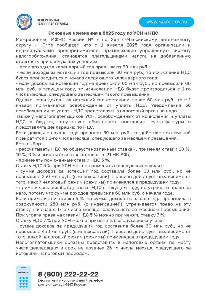 Основные изменения в 2025 году по УСН и НДС